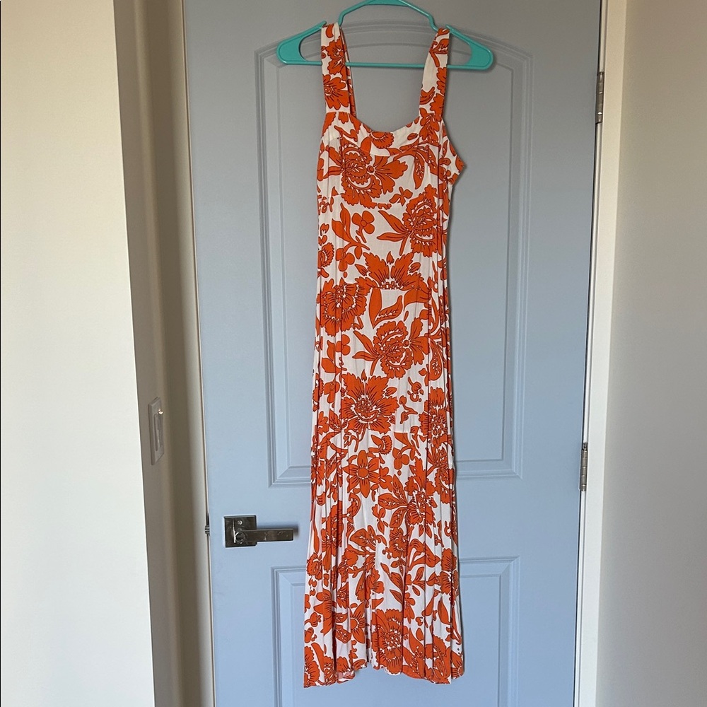 Vince Camuto Orange and White Floral Maxi Dress